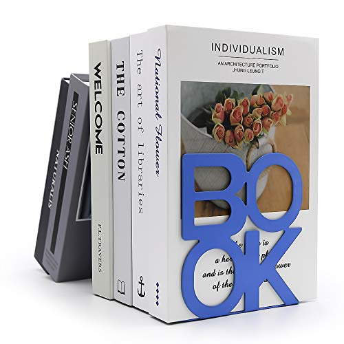 Book Ends - Decorative Metal Book Ends Supports for Bookrack Desk,Books, Unique Appearance Design,Heavy Duty (Blue, 8 Pair) - color: Blue, size: 8 pair