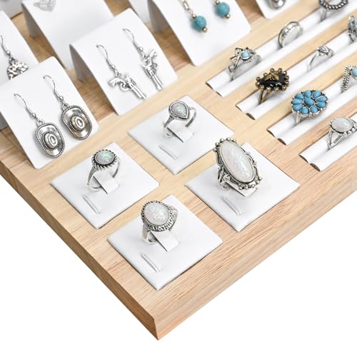 MOOCA Jewelry Display Set, Necklace Display Bust, Earring Organizer, Ring Holder Stand for Showcase and Store, Premium Fabric - color: 8a) 1 set. White Faux Leather