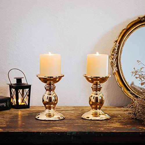 Nuptio Pillar Candle Holders, Wedding Centerpieces Metal Candle Holder Candles Stand Decoration Ideal for Weddings Special Events Parties Living Room (10 x S, Gold) - size: 10 x S