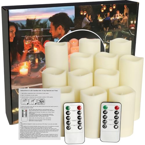 CLTNIKET12-Pack LED Flameless Candles(D 2.2''X H 4'' 5'' 6'' 7'') with Remote Control Waterproof Outdoors & Indoors, Battery Candles with Remote Timer, Decorative Remote Led Candles. - color: 1-Ivory-12