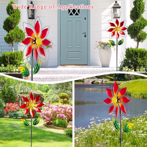 Wind Spinner Outdoor,14’’ Dia Red Flower Shape Garden Pinwheels Spinners,Waterproof Windmill for Yard Lawn Patio Decor - size: 14'' Red