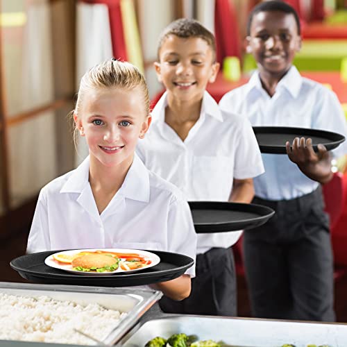 Zopeal 8 Pieces Black Round Restaurant Serving Tray, Plastic Non Slip Surface Food Meals Server Tray with Raised Edges for Home, Kitchen, Restaurant, Cafeteria, Bar (14") - size: 14"