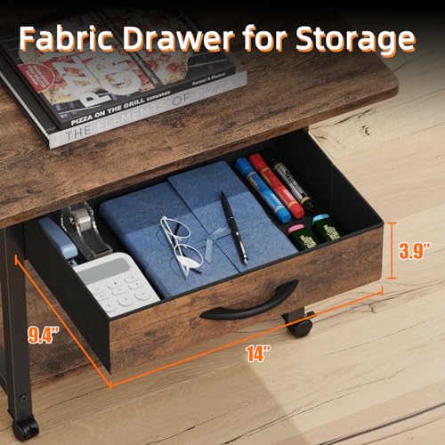 YAOHUOO Large Printer Stand with Storage Drawer, 2-Tier Under Desk Table for Home Office, Fits Fax Machine/3D Printer/Scanner (Brown) - color: Rustic Brown, size: 2-Tier