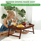 2 Pack Bed Tray Table Breakfast Trays Serving Tray Bamboo Bed Laptap with Floding Legs Handles and Phone Holders - style: 2 pack(Walnut)