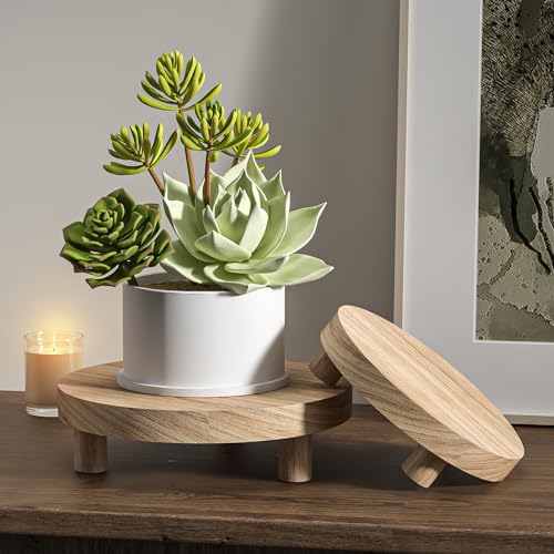 3 Pcs Wood Plant Stand Indoor Outdoor, Round Wood Riser for Decor 6/8/10" Wooden Stool Display Stand Flower Pot Holder Small Planter Tray Modern Potter Decorative for Desktop Counter Room (Natural) - color: Natural