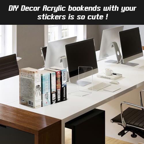HappyHapi Acrylic Bookends for Shelves, 12 Pcs Clear Book Ends for Heavy Books, Decorative Book Holder for Home Library Office, 5 x 5 x 7.3 inch，6 Pair