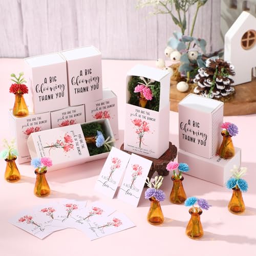 24 Sets Mother's Day Bulk Gifts for Women Teacher Nurse Appreciation Positive Mini Bud Vases with Flower Office Desk Decor Mini Box Breathing Thank You Gifts for Graduation Coworker Staff (Tan) - color: Tan