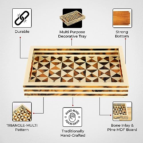 Handicrafts Home 12" x 8" Multi Triangle Decorative Tray Breakfast Coffee Table Top Vintage Handmade Serving Tray - color: Multi Triangle