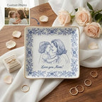 Personalized Heart Jewelry Dish Custom Mom Daughter Sketch Ring Tray Hand-Drawn Floral Ceramic Trinket Bowl Mother's Day Keepsake Unique Birthday Present for Nana Grandma Engraved Vanity Organizer - color: Design 02