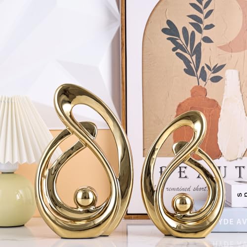 XMGZQ Home Decor Accent,Porcelain Art Mid Century Bookshelf Decorations,Gold Centerpieces for Tables,Abstract Ceramic Statue Sculpture for Coffee Table Mantel Tv Stand Centerpieces (Gold, Large) - color: Gold, size: Large