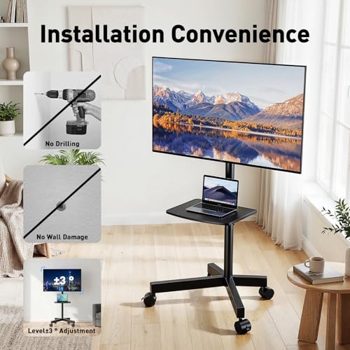 PERLESMITH Rolling TV Stand for 23-63 Inch Flat/Curved Screen TVs up to 88 lbs, Mobile TV Stand on Wheels, Portable TV Stand with Tilt & Height Adjustable,Outdoor TV Stand Max VESA 400x400mm PSTVMC10 - size: 23-63 Inch