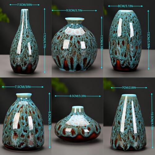 Ceramic Bud Vase Set, Fambe Blue Glazed Finish, Decorative Flower Vases (Blue-Set of 6) - color: Blue-set of 6