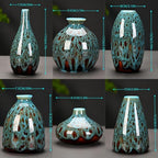 Ceramic Bud Vase Set, Fambe Blue Glazed Finish, Decorative Flower Vases (Blue-Set of 6) - color: Blue-set of 6