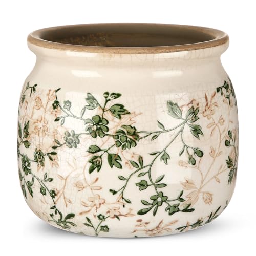 Vintage Planter Large Ceramic Plants Pot Green Pink Pastoral Floral Ice Crack Cottage Scroll Vase Flower Vase Pot Indoor Plants Home Kitchen Decor Farmhouse Antique Decorative Gifts - color: Beige Green, size: Pastoral Floral