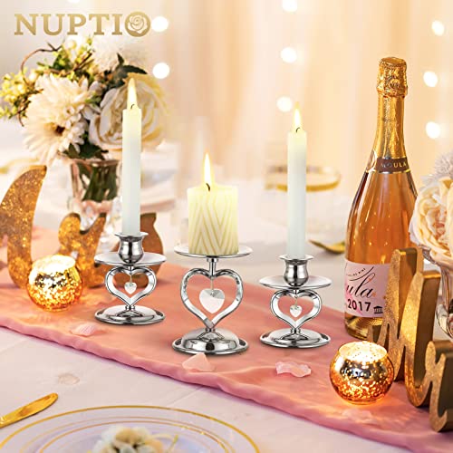 Nuptio Unity Candle Holder Silver Candlestick Holder for Pillar Taper Candles Metal Pillar Candle Holders Set of 3 Table Centerpiece for Wedding Anniversary Candlelight Dinner Decor - color: Silver, size: S+S+L
