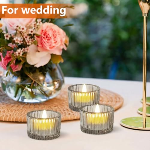 JOYIT Black Votive Candle Holders Bulk Set of 12, Tealight Candle Holder for Wedding Table Centerpiece, Glass Small Candle Holders for Birthday Party, Valentine's Day, Home Decor (2''X 1.4'') - color: Black