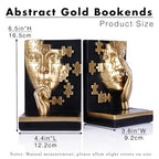 Gold Abstract Face Bookends Set,Modern Thinker Bookshelf Decorative Bookends,Cool Black Gold with Puzzle Design,for Shelves, Desk & Home Office Decor Accessories