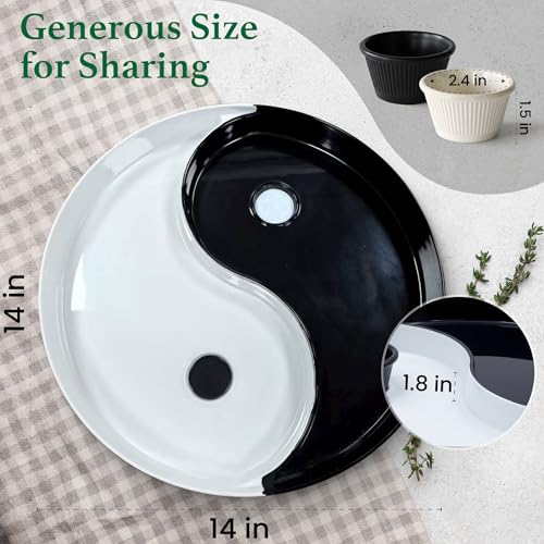 Chip and Dip Serving Tray – Yin Yang Divided Snack & Appetizer Platter with Built-In Dip Bowls, 14” Large Round Hosting Plate for Charcuterie, Fruit, Veggies & Party Snacks