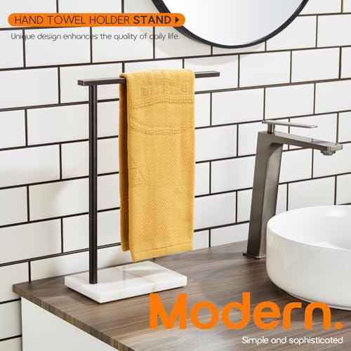 Hand Towel Holder for Bathroom Vanity Countertop 1-Tier Towel Rack Free Standing with Heavy Marble Base, Oil Rubbed Bronze Stainless Steel AN7002ORB - color: Oil Rubbed Bronze, size: 1-Bar