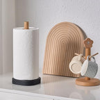 Black Travertine Standing Paper Towel Holder for Kitchen Countertop, Bathroom Shelf Toliet Top Paper Roll Holder with Weighted Base and Sturdy Wood Stand,for Standard or Plus Rolls, Height-Adjustable - color: Black Stone