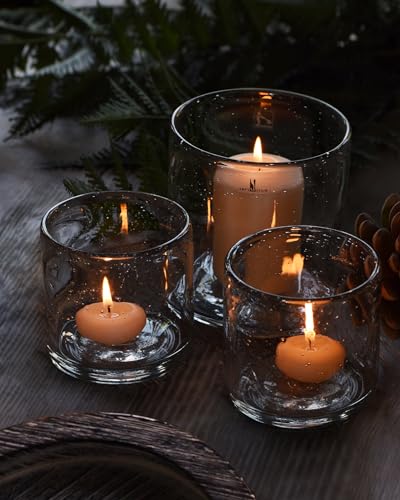 ARIAMOTION Glass Candle Holder Set 3 Clear Seeded Bubbles Modern Farmhouse Centerpieces Coffee Table Rustic Hurricane Cylinders Pillar Votive Tealight - color: Bubbles Clear (Tray)