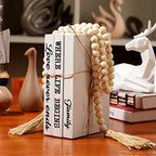 Jetec 3 Pcs Decorative Display Books Hardcover White Home Decor Coffee Table Faux Farmhouse Stacked Fake Decorative Books with Wood Bead Tassels for Shelves Kitchen, 58 Inch, Family Where Life Begins - style: Family Where Life Begins