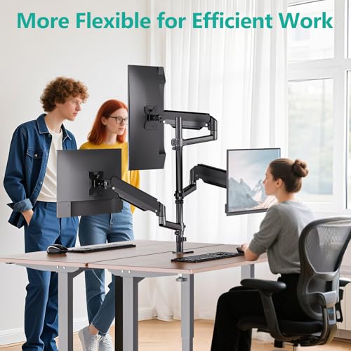 WALI Triple Monitor Mount for 13-34 inch Screens, Full Adjustable 3 Monitors Desk Mount with Clamp & Grommet Base, Triple Monitors Arm, up to 19.8lbs Each, VESA 75x75 100x100 mm (GSDM003XL), Black - size: 13"-34", style: Triple Arms