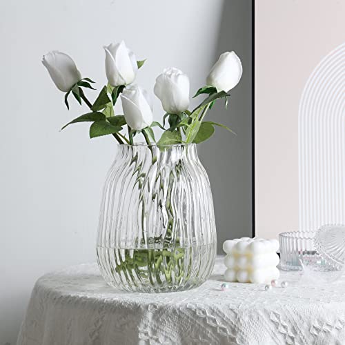 Clear Tall Vase,Large Clear Vases for Flowers,H-8.0" Simple Striped Design for Home Floor Decor,Farmhouse Decor, Centerpiece Coffee Table Decorations - color: Clear, size: H-8.0IN