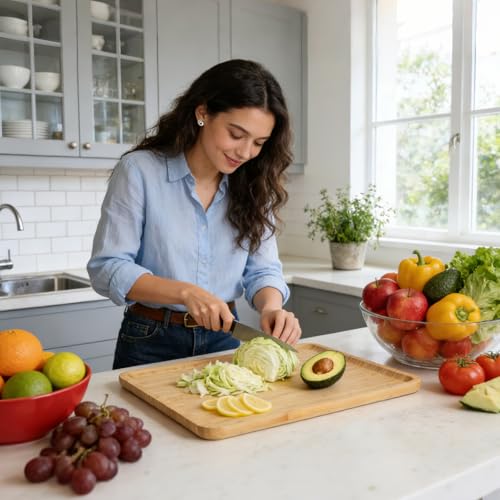 Bamboo Serving Tray Rectangle Platter Breakfast Dinner Food Bed Tray for Eating Kitchen Restaurants (1, 15.7" x 12.8" x 0.8" (no Handle)) - size: 15.7" x 12.8" x 0.8"