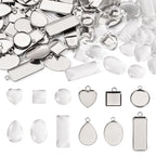 Craftdady Stainless Steel Pendant Cabochon Settings Heart Square Teardrop Flat Round Oval Rectangle Blank Bezel Trays Base Pendant with Glass Cabochons for DIY Earrings Necklace Jewelry - color: Stainless Steel Color 6 Style 2