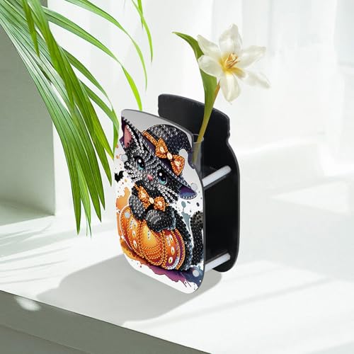 5D Diamond Painting Kit Vase, Halloween DIY cat and Pumpkin Diamond Art for Adult Beginners Acrylic Special Shaped Double-Sided Vase Handmade Crafts, Suitable for Home Living Room Desktop Decoration - color: Halloween
