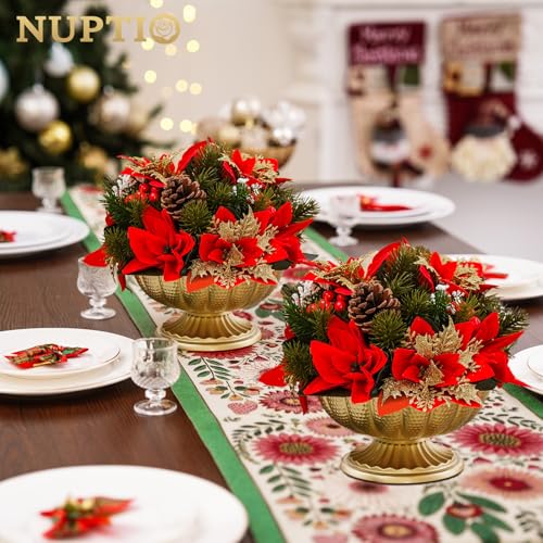 NUPTIO Small Gold Vases for Centerpieces: Brass Compote Vases for Flowers - Metal Pedestal Bowl Decor for Wedding Table Home Set of 10