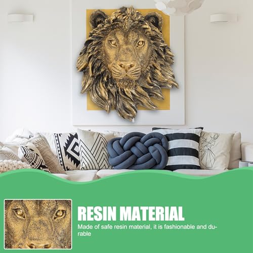 Veemoon Lightweight Lion Head Wall Decor Lion Head Wall Mount Sculpture Resin Hanging Animal Stuate Bronze Animal Plaque Home Ornament Fake Beast Decorations for Farmhouse Plaque(20 * 23 * 9.5cm)