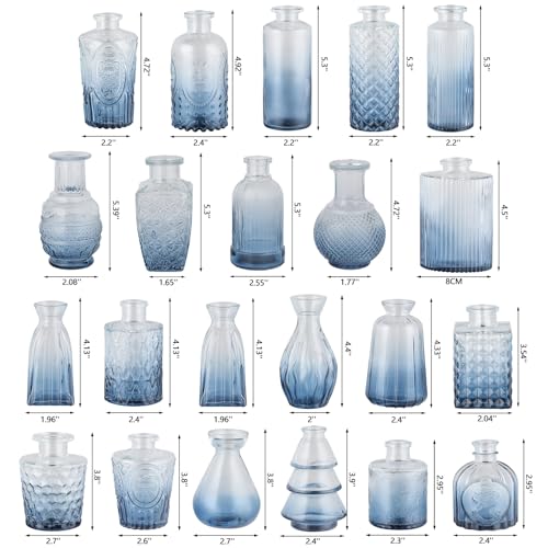 RUCKACE Bud Vases in Bulk 22 Blue Glass Small Vases Flower Vase Bulk for Centerpiece Table Wedding Decorations Home Decor Party(Gradient Blue 22 Pack) - style: Gradient Blue 22 Pack