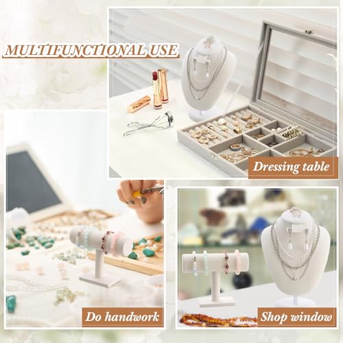 RattanView 2 Pcs Beige Velvet Jewelry Display Set Necklace Mannequin Bust Stand T Bar Bracelet Holder for Retail Home Decor - color: Beige