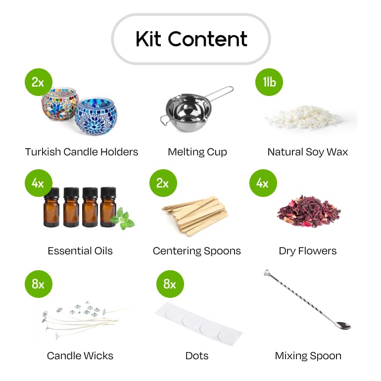 Candle Making Kit with Turkish Mosaic Holder – DIY Glass Candle Holder Craft Kit with Colorful Mosaic Tiles & All Natural Soy Wax – Handmade Arts & Crafts Complete Gift for Adults & Beginners (2)