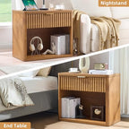 LEYAOYAO 31" Wide Fluted Nightstand with Charging Station, Oversized Extra Large 1 Drawer Night Stand with Golden Handle, Brown Wood Bedside Table Tall End Tables,for Bedroom, Living Room, Hallway - color: Brown, size: 1 Drawers