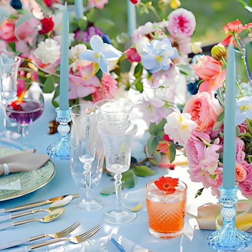Glass Candlestick Holder,Striped Taper Candle Holders,Set of 6 Candle Stand for Table Centerpieces, Home Decor,Weddings,Festival and Parties (Bule Dimond) - color: Bule Dimond