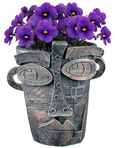 Picasso Abstract Face Flower Pot,Unique Resin Crafted Planter with Drainage Holes,Interesting Colorful Planter with Human face,for Indoor and Outdoor Botanical Home décor (Bronze) - style: Bronze