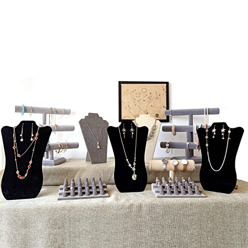 14 Inch Tall Black Velvet Necklace & Earing Display Stands for selling, Foldable Jewelry Display Stands for Shows.(set of 6)