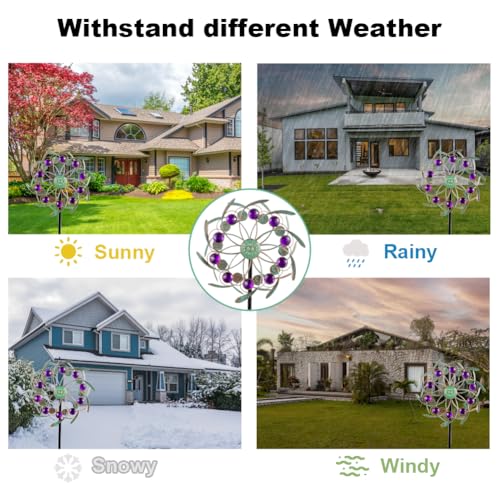 Viveta Outdoor Wind Spinners, 13" Metal Wind Sculpture with Stable Stake, Double-Sided Windmill,Wind Spinner for Yard and Garden - color: 2-green Purple