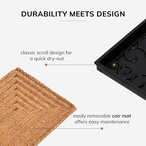 Anji Mountain AMB0BT4F-018 Black Rubber Boot/Shoe Tray with Coir, Fits 4 Pair (46.5" Wide), Rectangle Embossed Insert - color: Rectangle Embossed Insert, size: 46" x 14" x 1.5"