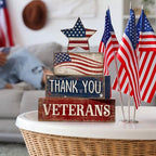 CroBlissful 4 Pcs Memorial Day Decorations Patriotic 4th of July Tabletop Decorations Red White Blue Table Centerpieces Star Sign for Office Tiered Tray Home Shelf 250th Anniversary - style: Star