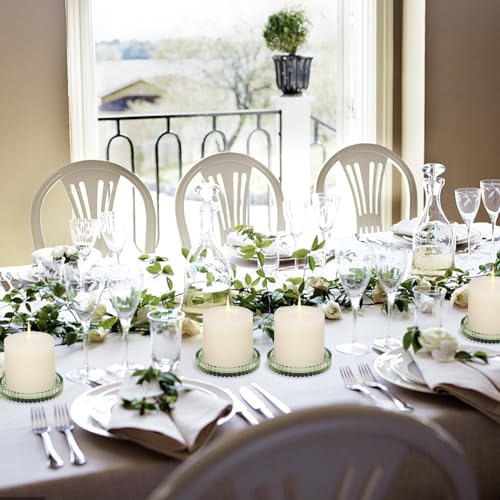 Glass Pillar Candle Holder, 4" Green Candle Plates Set of 6, Glass Candle Holders for Wedding, Party, Holiday, Home Decor, Table Centerpiece - color: Green, size: 6 pcs