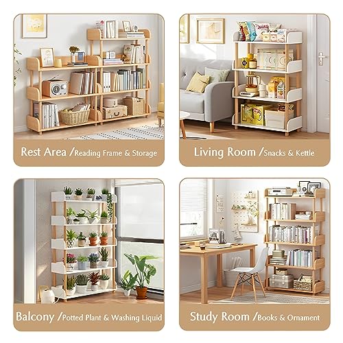 OSCHF 4-Tier Wooden Open Bookcase - Modern Display Bookshelf with Top Edge and Solid Wood Frame for Home and Office, Storage Cabinet, Oak - color: Oak, size: 4-Tier