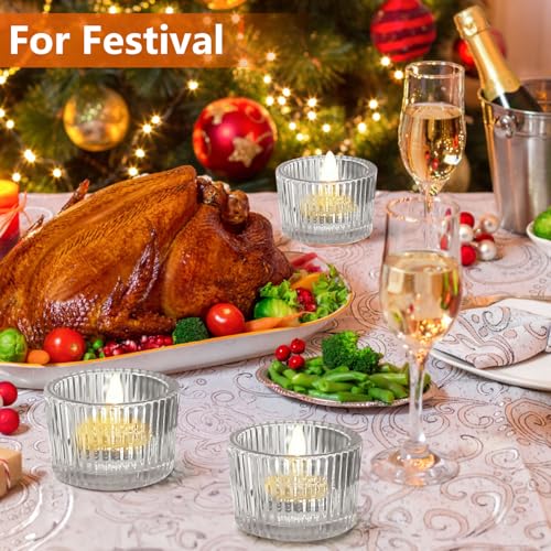 JOYIT Clear Votive Candle Holders Bulk Set of 4, Tealight Candle Holder for Wedding Table Centerpiece, Glass Small Candle Holders for Birthday Party, Valentine's Day, Home Decor (2''X 1.4'') - color: Clear
