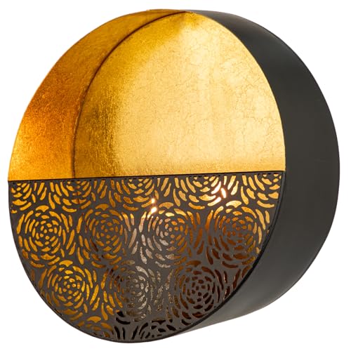 Luxury Metal Wall Candle Sconces – Large Handcrafted Wall-Mounted Tealight Candle Holders with Gold Leaf Interior – Modern & Rustic Home Décor for Living Room, Hallway – 11.8" Black Single Piece - color: Black - Cut Outs, size: Large