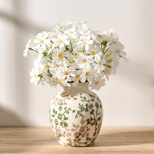 SIDUCAL Ceramic Green and Beige Antique Vase, 5.83 Inch Retro Ice Cracked Chinoiserie Floral Vase, Rustic Farmhouse Vases for Home Decor, Bookshelf, Office, Garden, Chinoiserie Decor, Tuscan Decor - color: 18443-green and Beige
