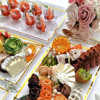 Elegant Plastic Serving Tray & Platter Set (6pk) - White & Gold Rim Disposable Serving Trays & Platters for Food - Weddings, Upscale Parties, Dessert Table, Cupcakes - 8 x 12.85 inches - color: White + Gold (6 Pk)