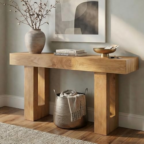 FURSUN 63" Farmhouse Console Table with Drawers, Narrow Sofa Table Behind Couch, Slim Entryway Table with Storage for Hallway, Living Room, Natural Oak - color: Natural Oak